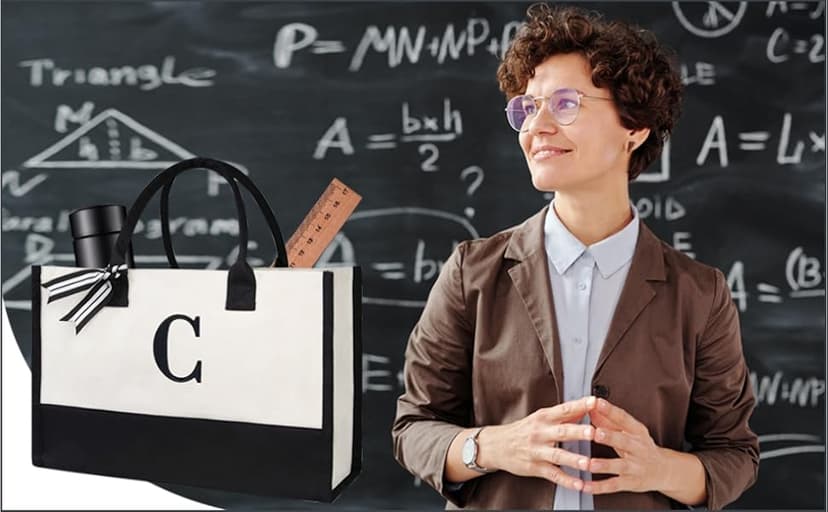 TOPDesign Personalized Initial Canvas Beach Bag, Monogrammed Gift Tote Bag for Women