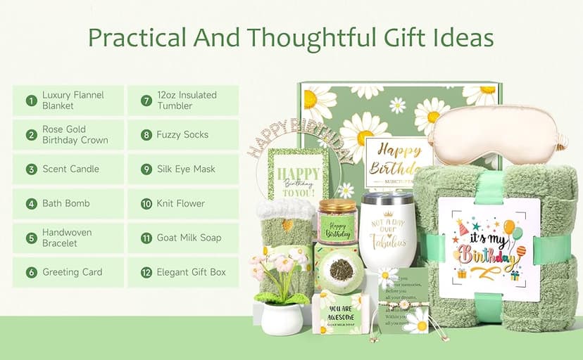 Birthday Gifts for Women, 12pcs Happy Birthday Gift Basket for Women Unique Gifts Set Ideas Relaxing Birthday Box w/ Blanket for Her Mom Best Friends Female Sister Coworker Her Friendship