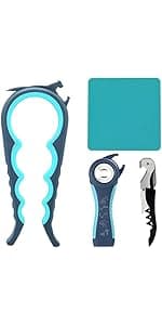 Otstar Jar Opener Bottle Opener and Can Opener for Weak hands, Seniors with Arthritis and Anyone with Low Strength, Mutil Jar Opener Get Lids Off Easily (Blue and Grey)