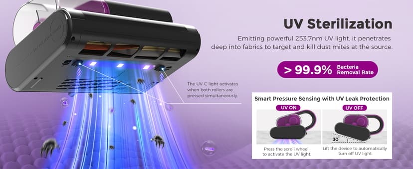 Bear Mattress Vacuum Cleaner, Bed Vacuum Cleaner with 253.7nm UV-C Light, 140°F Heat, HEPA Filter, 15Kpa Strong Suction Versatile Handheld Vacuums for Bed, Sofa, Couch, Dust & Pet Hair(Corded)