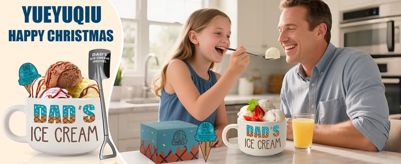 YEUYUQIU Christmas Dad Gifts from Daughter Son Wife - Ideal Christmas Fathers Day Birthday Gifts for Daddy Father Father in Law New Dads, Best Dad Ever Gift - Cool Dad's Ice Cream Bowl Shovel Set