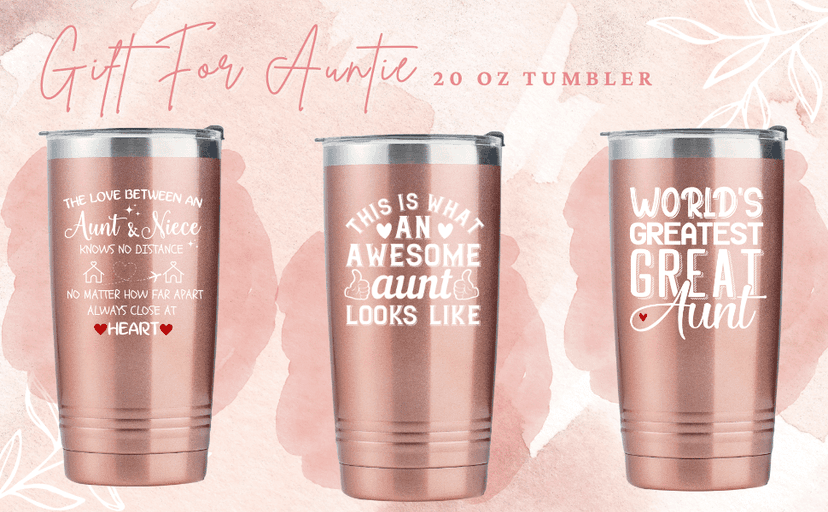Onebttl Great Aunt Gifts from Niece, Nephew, Insulated Stainless Steel Wine Tumbler with Lid and Straw, Auntie Gifts for Mother’s Day, Birthday, Christmas, 20 oz, Rose gold, World's Greatest Great