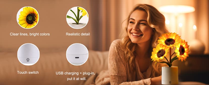 Sunflower Flower Lamp Gifts for Women, Birthday Christmas Ideal Gifts for Women Mom Granddaughter Girlfriend Friend Wife Anniversary Birthday, Bedroom Bar Coffee Shop Sunflower Night Light Lamp Decor