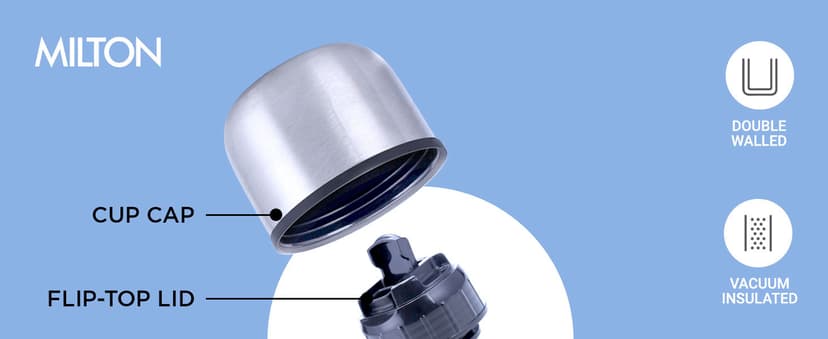 Milton Thermosteel Flip Lid 500, Double Walled Vacuum Insulated Thermos 500 ml | 16 oz | 24 Hours Hot and Cold Water Bottle with Cover, Stainless Steel, BPA Free, Leak Proof | Silver