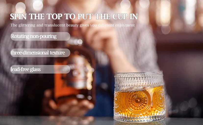 Whiskey Glass, 9 Oz No-lead Crystal Rotating Japanese Whisky Tumbler, gift box for Scotch,Bourbon,Vodka,whiskey etc, for Parties, Bars, Restaurants and Families etc