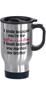 I Smile Because You're My Brother-in-law - Funny Travel Mug 14oz Coffee Mugs Cool Unique Birthday or Christmas Gifts for Brother In Law