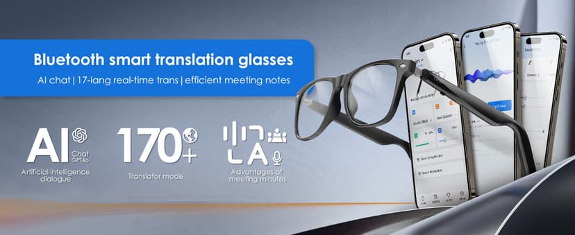 AI Glasses for Men & Women, Smart Glasses Powered by ChatGPT, AI Real-time Translation with 145 languages, 11H Music Play, Bluetooth Sunglasses with Polarized Lens, UV Protection for Daily Use, Travel