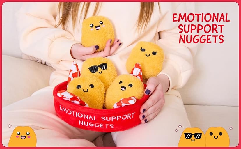 WHAT DO YOU MEME? Emotional Support Chicken Nuggets by Relatable, Cuddly Plush Toys and Stuffed Animals, Includes 5 Plushies with Basket, Funny or Cute Holiday Stocking Stuffer