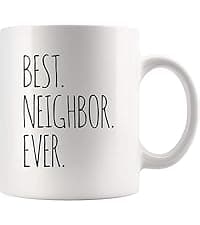 Panvola Best Neighbor Ever Farewell Gifts for Neighbors Moving Away Housewarming Goodbye Welcome Appreciation New Neighborhood Novelty Drinkware Ceramic Mug (11 oz, White)