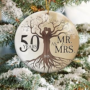 50th Wedding Anniversary Ornament - Ceramic Christmas Ornament Gift for Couple, Parents, Friend - 50th Anniversary Present Holiday Decoration