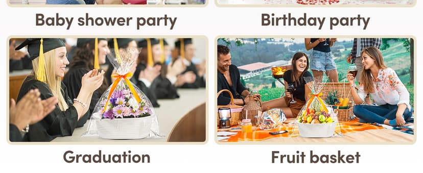 Pro Goleem Small Woven Basket with Gift Bags and Ribbons Durable Baskets for Halloween Gifts Empty Small Rope Basket for Storage 12"X 8" X 5" Baby Toy Baskets with Handles, White