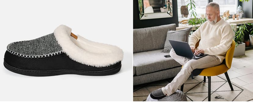 ATHMILE Men's Slippers Slip On Moccasin, Indoor Outdoor Warm Fuzzy Comfy House Shoes, Fluffy Wide Loafer Home Bedroom Slippers