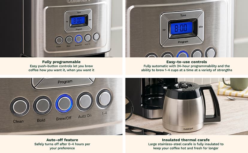 Cuisinart 12-Cup Coffee Maker with Thermal Coffee Carafe, Stainless Steel, Programmable Large Capacity Drip Coffee Machine for Home or Office, DCC-3400NAS, Silver