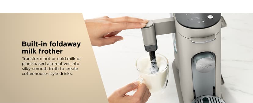 Ninja Pod & Grounds Specialty Single-Serve Coffee Maker, K-Cup Pod Compatible, Brews Grounds, Compact Design, Built-In Milk Frother, 56-oz. Reservoir, 6-oz. Cup to 24-oz. Mug Sizes, Stone, PB051ST