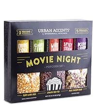 Urban Accents MOVIE NIGHT Popcorn Kernels and Popcorn Seasoning Variety Pack (set of 8) - 3 Non-GMO Popcorn Kernel Packs and 5 Gourmet Popcorn Snack Seasoning