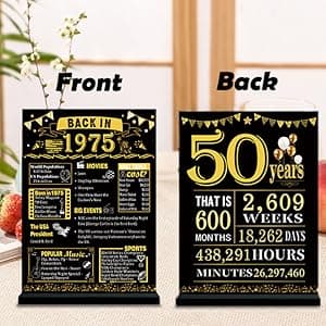 50th Birthday Gifts for Women Canvas Tote Bag Travel Gear, Unique 50 Years Old Gifts for Wife Sister Mom Aunt Friends Her, Vintage 1975 Handbag & Cosmetic Bag & Back in 1975 Poster