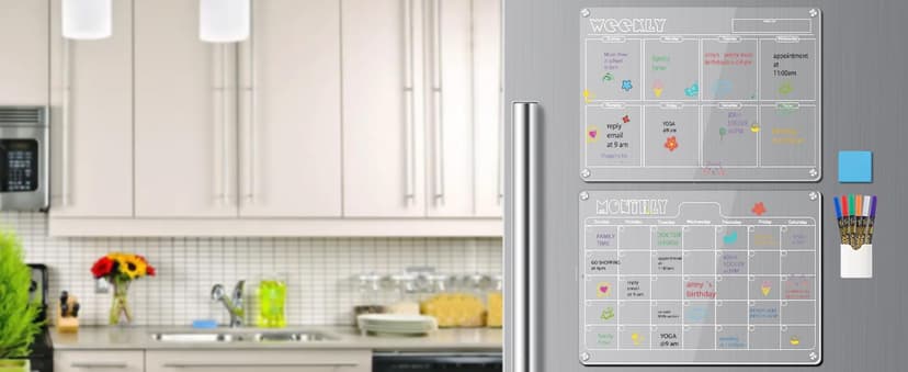 Hivillexun Magnetic Dry Erase Calendar Whiteboard Set (3-Pack) for Fridge, Wall, and Refrigerator Organization – Monthly, Weekly, and Daily Planners with 8 Markers and Eraser