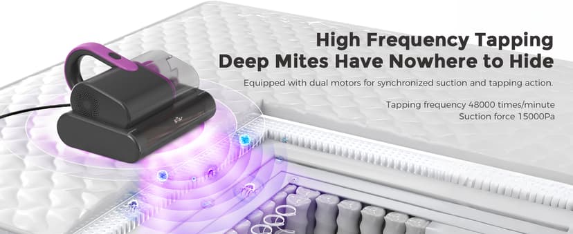 Bear Mattress Vacuum Cleaner, Bed Vacuum Cleaner with 253.7nm UV-C Light, 140°F Heat, HEPA Filter, 15Kpa Strong Suction Versatile Handheld Vacuums for Bed, Sofa, Couch, Dust & Pet Hair(Corded)