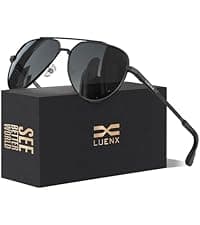LUENX Aviator Sunglasses for Men Square Polarized Polygon Lens - UV 400 Protection with Accessories 61MM Driving Outdoor