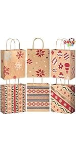 JOYIN 12PCS Christmas Cookie Boxes for Gift Giving, 8.75" x 5.75" x 2.75" Xmas Holiday Treat Cookie Tin with Window, 3 Designs Brown Foiled Kraft Bakery Box for Pastries, Cupcakes, Brownies, Doughnut