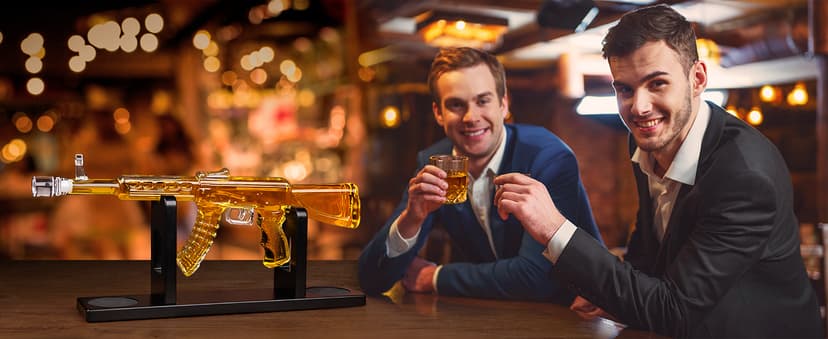 Whiskey Decanter AK47 Set with 2 Whiskey Glasses, Gifts for Men Dad Stocking Stuffers, Unique Christmas Anniversary Birthday Gift for Him Husband, Cool Presents liquor dispenser for Home Bar