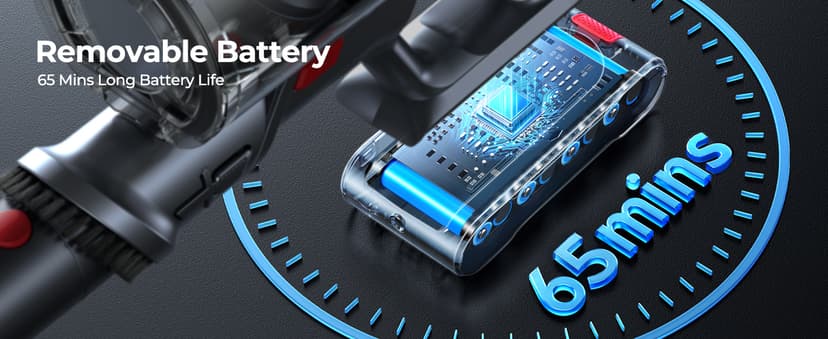 Cordless Vacuum Cleaner 600W/50Kpa, Stick Vacuum Cleaners 65 Mins Max Runtime with Charging Dock, Self-Standing Handheld Vacuum with Touch Display, 6-in-1 Vacuum Cleaner for Carpet/Hard Floor/Pet Hair