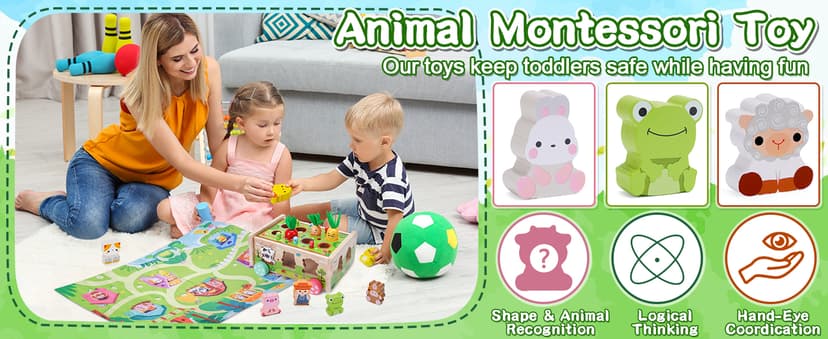 Toddler Montessori Wooden Farm Toys | Babies 12-18 Months Toy with Game Map for 1 2 3 Year Old Boys Girls | 1st First Birthday Gifts for 1-2 Years | Wood Learning Educational Toys Fine Motor Skills