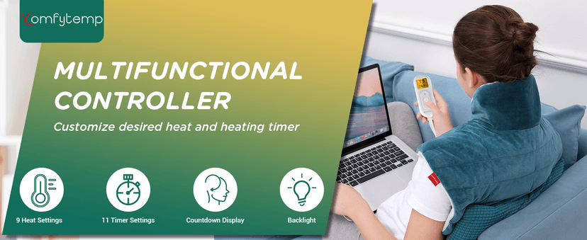 Comfytemp Heating Pad for Neck and Shoulders and Back, 2.6lb Weighted Electric Heat Pad for Pain Relief, Large FSA Eligible Heated Wrap, 9 Heat Settings, 11 Auto-Off, Gifts for Women Men Mom Dad