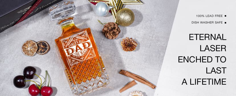 PONPUR Gifts for Men Dad Stocking Stuffers, Whiskey Decanter Set with 2 Glasses, Unique Cool Dad Birthday Gift from Daughter Son, Best Christmas Retirement Present for Man Father