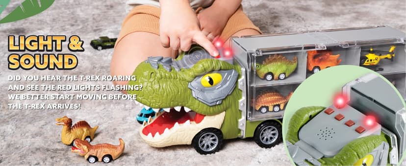 JOYIN 13 in 1 Dinosaur Toys for Kids 3-5, Dinosaur Truck with 12 Pull Back Cars, Birthday Gifts Toys for 3 4 5+ Year Old Boy, Transport Carrier Truck for Toddlers, Christmas Great Gifts for Grandkids
