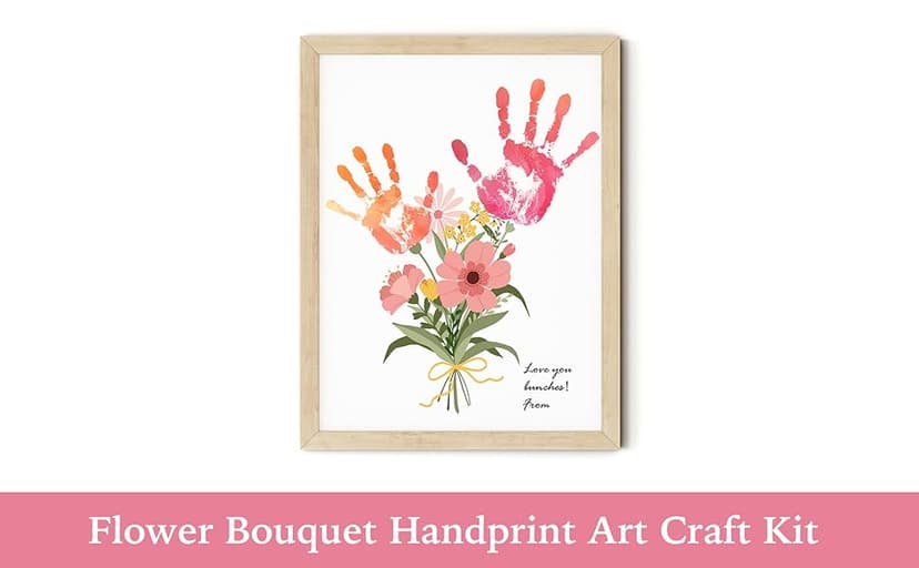 TwoDays Flower Bouquet Handprint Art Craft DIY Kit, Unique Gifts for Mom from Daughter or Son for Mother's Day Birthday Christmas, Gift for Grandma.(12" X 16", with Wood Frame)