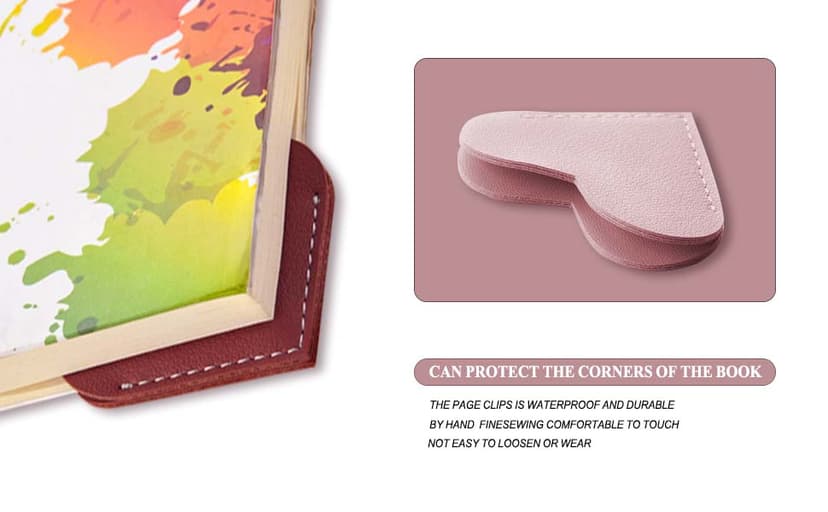 Leather Heart Bookmarks, Wayzton Corner Page Book Accessories for Women, Kids, Cute Handmade Reading Gifts