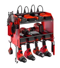CCCEI Modular Power Tool Organizer Wall Mount with Charging Station. Garage 4 Drill Storage Shelf with Hooks, Screwdriver, Drill Bit Heavy Duty Rack, Tool Battery Holder Built in 8 Outlet Power Strip.