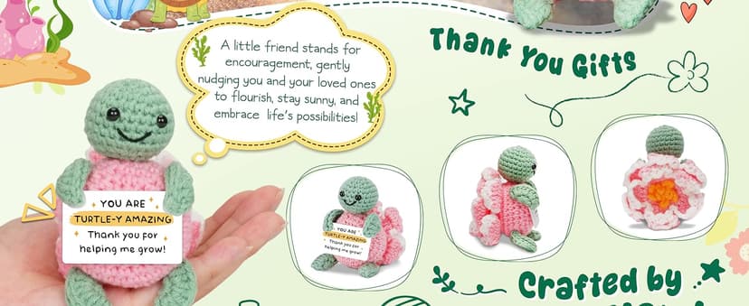 HEXMOZ Christmas Teachers Gifts for Women, Daycare, Preschool, Kindergarten - Thank You for Helping Me Grow Appreciation Gift Ideas - Cute Handmade Turtle Crochet Emotional Support with Positive Card