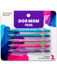 Funny Dog Mom Gift Pen Set – 5 Black Ink Ballpoint Pens with Stylus Tips & Durable Metal Barrels with Hilarious Doggy Quotes – Cute Dog Mom Gift for Women, Fur Mamas, Rescue Lovers, Friends