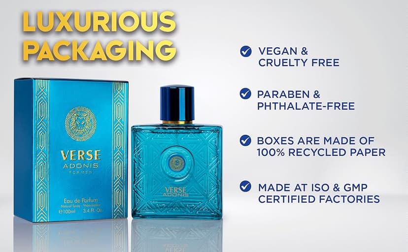 NovoGlow Verse Adonis Eau De Parfum for Men 3.4 Fl. Oz. 100ml Men's Perfume Refreshing Combination of Woody Floral & Fruity Scents - Masculine Scent Lasts All Day A Gift for Any Occasion