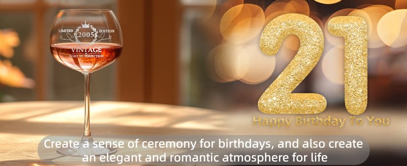 21ST Birthday Gifts for Her, Vintage 2004 Engraved 21st Wine Glass, 21 Year Old Birthday Decorations For Women, Funny 21 Bday Gifts Idea For Women, Friends, Daughter, Sister - Turning 21 Present