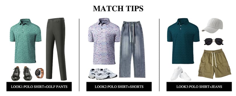 ZITY Men's Golf Shirts Short Sleeve Moisture Wicking Performance Print Patterns Casual Collared Golf Polo Shirt for Men