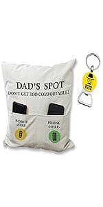 Grandpa Gifts,2-Pocket Grandpa’s Spot Throw Pillow Covers 18x18 Inch + Engraved Spoon, Fathers Day Birthday Christmas Thanksgiving Day Gifts for Papa, Granddad