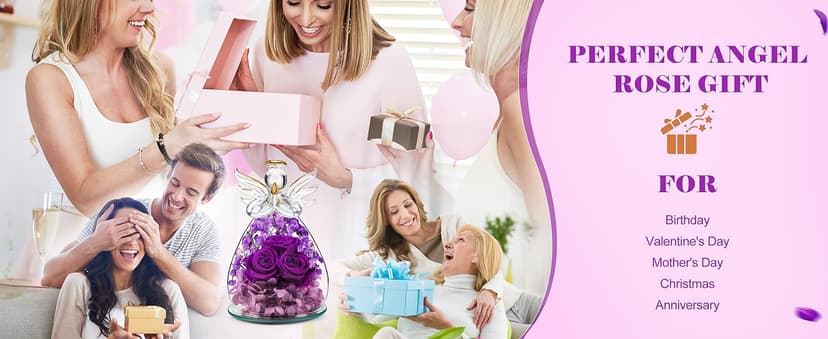 Beferr Birthday Gifts for Women Mom Fresh Flowers for Delivery Prime Forever Preserved Rose in Glass Angel Figurine for Grandma Sister Daughter Wife