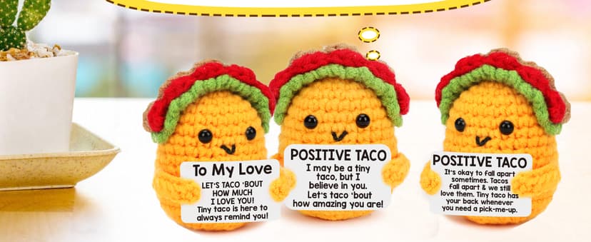 Mini Emotional Taco Support Funny Birthday Gifts for Women Men Mom Dad Husband Daughter Sister Friend Coworker Inspirational Relaxation Gifts Positive Crochet Animals Party Favors Christmas Stuffer