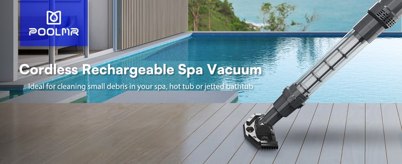 Handheld Spa Hot Tub Vacuum- Cordless Small Above Ground Pool Cleaner with 2 Brush Heads, 90 Mins Running Time, 12 Gallons/Min Powerful Suction, Ideal for Cleaning Debris and Sand Underwater, Black