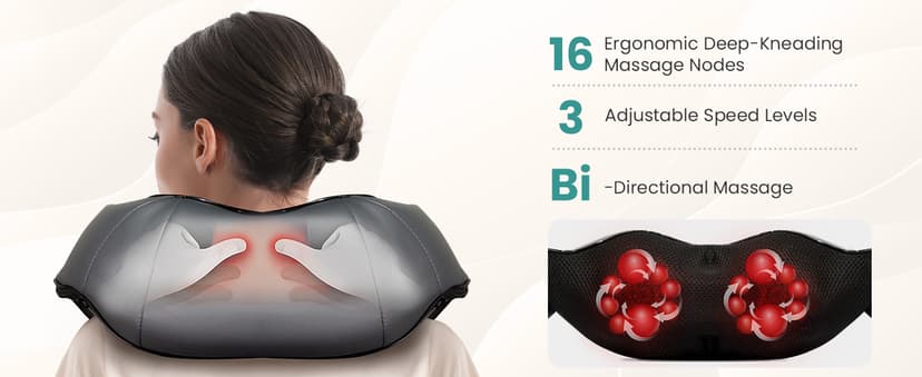 Nekteck Shiatsu Neck and Back Massager with Soothing Heat, Shoulder Massager for Pain Relief Deep Tissue, Electric 3D Kneading Massage Tools for Leg Body Muscle, Corded Power, Gifts for Him Her