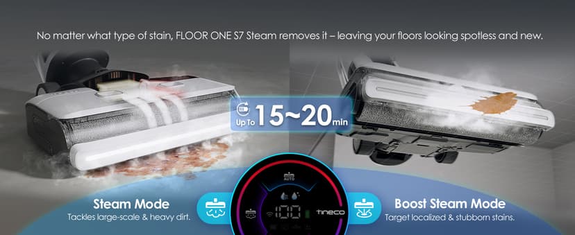 Tineco Floor ONE S7 Steam Cordless Wet Dry Vacuum Steam Mop All-in-One, Floor Washer for Sticky Mess Clean Up on Hard Floors with Digital Display, Self-Cleaning, Edge Cleaning, Safe for Kids & Pets