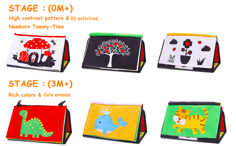 Tummy Time Baby Mirror Infant Toys Newborn 0 3 Months Brain Development with Crinkle Cloth Book Teether Black and White High Contrast Baby Toys 2 4 5 0-6 Month Boys Girls Sensory Activity Shower Gifts