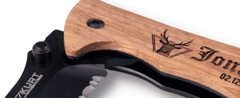 Gifts for Men, Personalized Engraved Oak Wood Pocket Knife - 36 Icons, 20 Stylish Font - Custom Pocket Knives