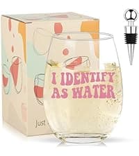I Identify as Water 16oz Stemless Wine Glass, Funny Wine Glasses For Women, Men, 2025 Best White Elephant Gifts, Gag Gift, Perfect Birthday Or Christmas Gift For Adult, Coworker, Friend, Sister