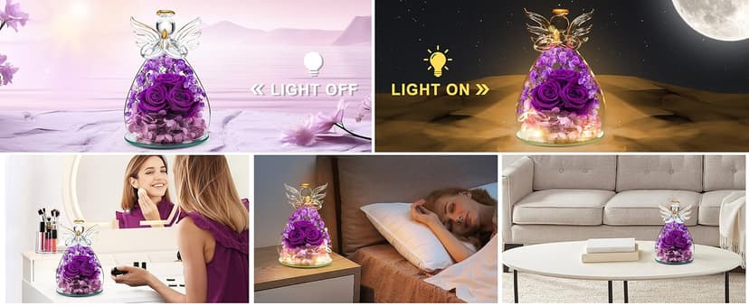 Beferr Birthday Gifts for Women Mom Fresh Flowers for Delivery Prime Forever Preserved Rose in Glass Angel Figurine for Grandma Sister Daughter Wife