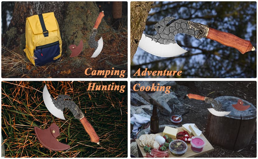 ROCOCO Viking Cleaver Knife Butcher Meat Cutting Boning Knife Hand Forged Chinese Kitchen Axe with Sheath Home Outdoor BBQ Camping Chirstmas Birthday Chirstmas Mother Father Gift Men