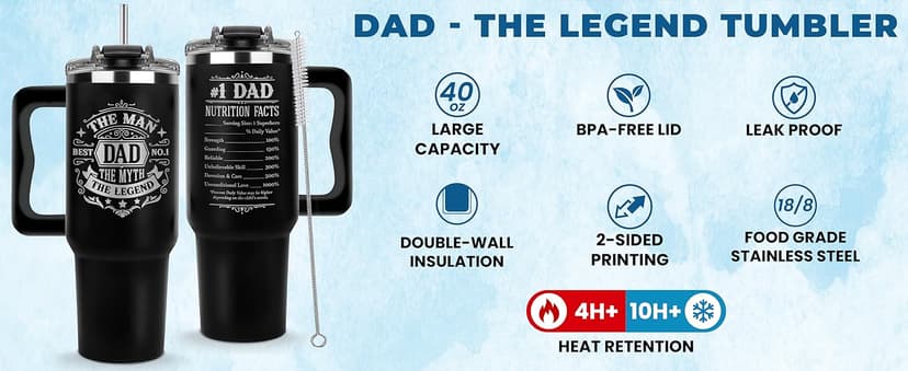 Father Day Gifts For Dad from Daughter Son Kids, Birthday Gifts for Daddy, Present for Dads, Dad Tumbler 40 Oz, Best Father Mug, Cool Coffee Cup Ideas for Papa, Elderly Fathers, Step Daddy, New Papa